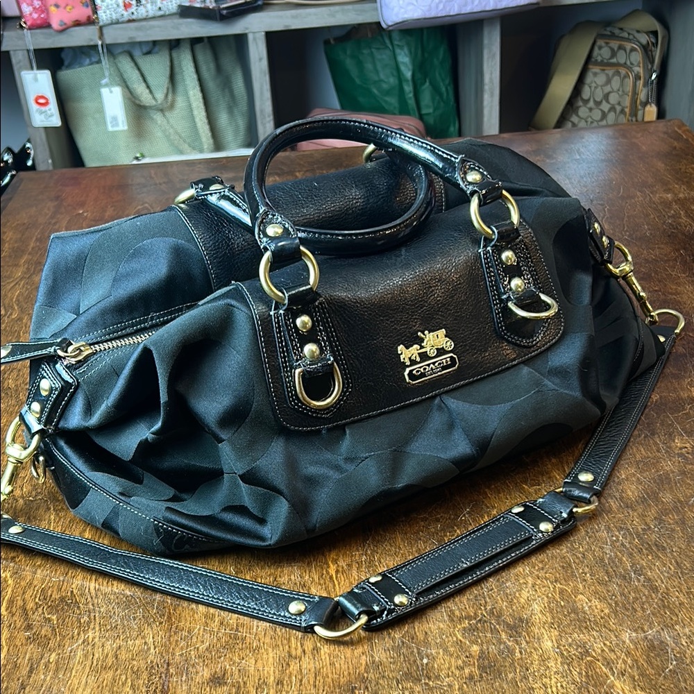 Coach Black Leather and Canvas Bag